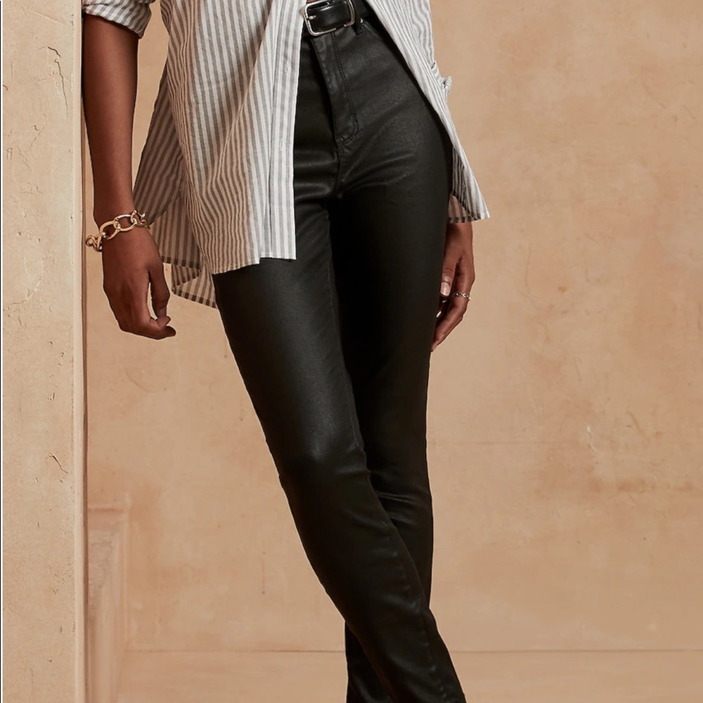 BR black high rise coated skinnies